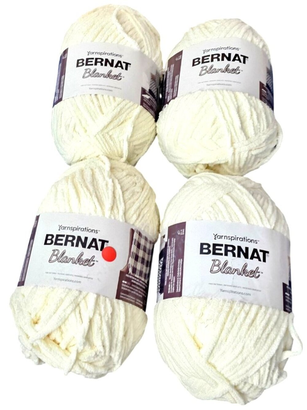 Lot of 4 Skeins of Bernat® Blanket™ #6 Super Bulky Polyester Yarn  Vintage White